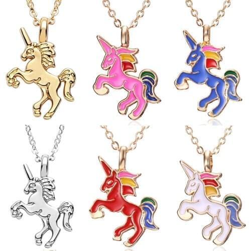 2021 Fashion Cartoon Horse Pendants Necklace For Women Enamel Animal Kids Girl Jewelry Accessories Sweet Gift