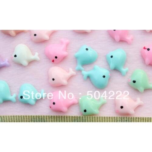 Set of 120 pcs shiny little polished lovely Resin kawaii fish rainbow colors cabochons 20mm