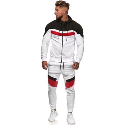 New Mens Sets Outdoor Sports Casual Hoodie color matching Cardigan Hoodie and Sweatpants fitness sports suit