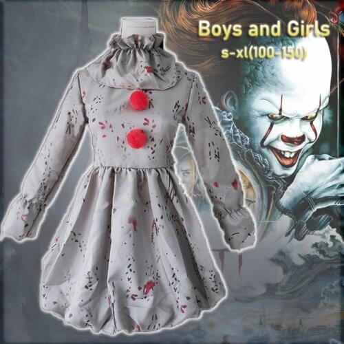 New Stephen Kings It Pennywise Costume Joker Cosplay Dress Kids Clothes Horror Clown Collar Halloween Party For Boys and Girls
