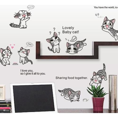 New Cheese cat Wall Sticker PVC Cute Kitty play Living Children room background stickers on the wall DIY Home Decor Decal