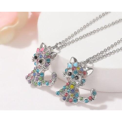 Charm Gold Color Collar Chain Cat Rhinestone Cute Cat Necklace For Girl 2021 Statement Fashion Jewelry Sweater Long Necklace