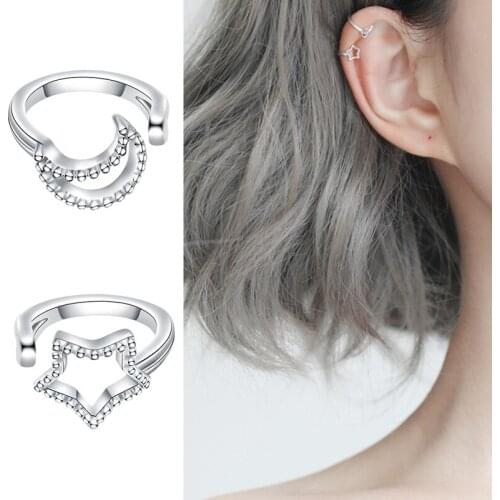 DIN27 Solid 925 Sterling Silver Ear Cuff Earrings Simple Star Moon Non-Pierced Ear Cuffs Clip On Earrings for Women Girls