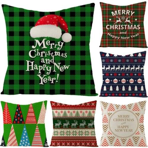 Plaid Christmas Cushion Cover Linen Decorative Pillowcase Throw Pillows for Living Room Sofa Bed 45*45 Cushions Covers Car