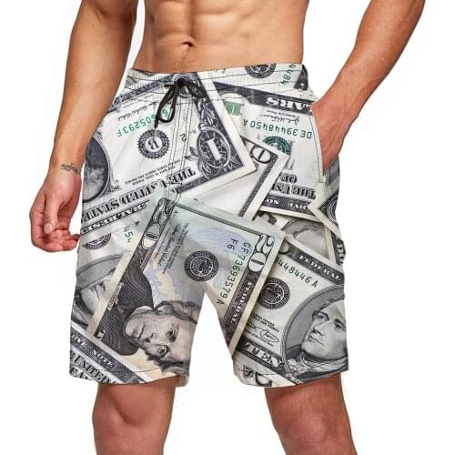 U.S. Dollar Graphic Beach Shorts For Men 3D Pattern Currency Boardshorts Men/Women Short Pants