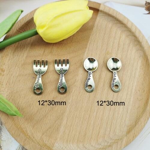 10pcs Forks And Spoons Charms Retro Gold Zinc Alloy Earrings Findings Fit Jewelry Making 3D Tableware Pendants Bracelet Dangles