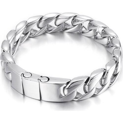 High Polished 8.66inch Mens Bracelet Curb Cuban Link Chain 316L Stainless Steel Bracelet 15 mm