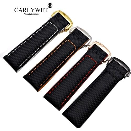 CARLYWET 18 20 22mm Wholesale Black With Stitches Nylon Leather Replacement Watch Strap Band For Omega Planet-ocean Seamaster