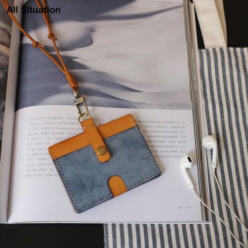 Luxury Cross Style ID Badge Holder For Office Genuine Leather Luggage Tag Identity Bus Card Set Neck Lanyard Easy Pull Keychain