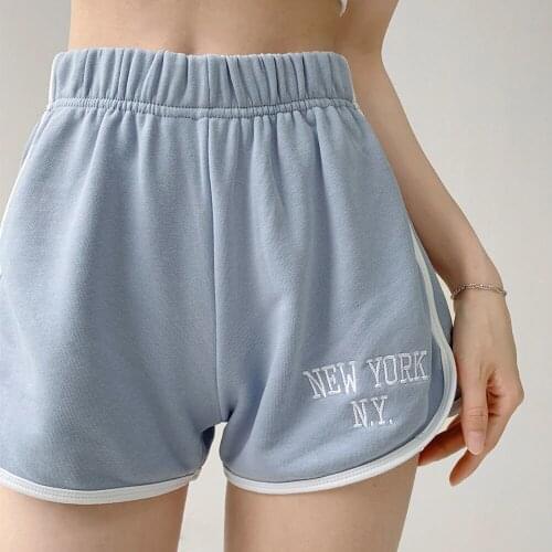 Chic NEW YORK Letter Embroidered Woman Shorts Cotton Sports Elastic Waist Loose Shorts Women Casual Joggers Summer Sweatshorts