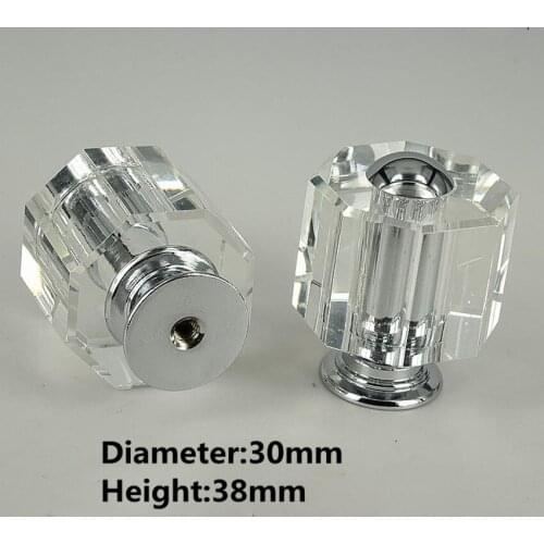 Modern simple fashion Octagonal pillars clear glass crystal drawer tv cabinet knobs pulls silver chrome kitchen cabinet handles