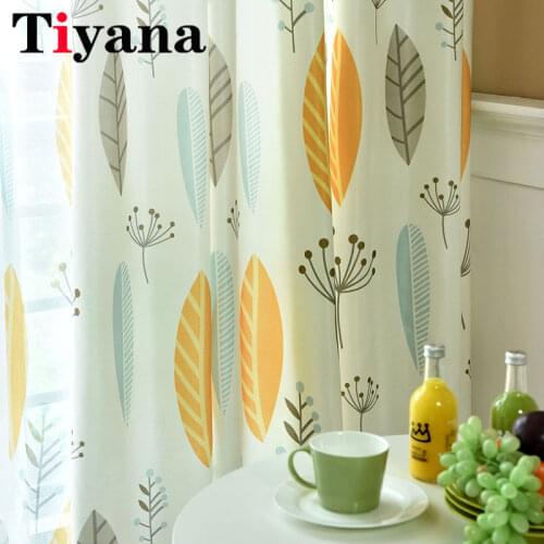 Nordic Simple Plant Curtain Cotton ins style Modern Curtains For Living room / Study Room Yellow Leaves Window Sheers P132-4