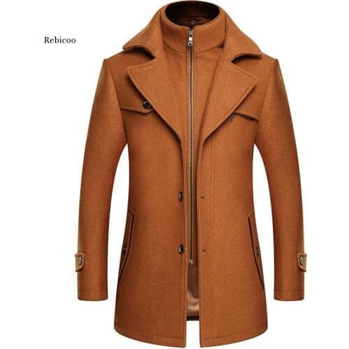 Male Windbreaker Men Thick Extra Long Blue Wool Coat Winter Woolen Blend Coat Slim Plus Size Mens Clothing Casual Overcoat 4Xl