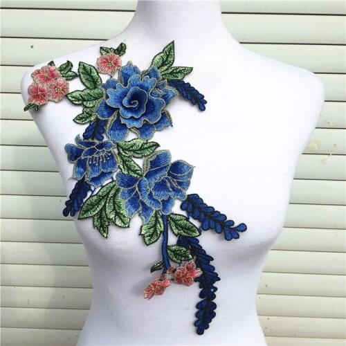 Embroidered Blue Flower Venise Lace Neckline Collar Embellishment Sewing Applique Trims Sewing Supplies Scrapbooking