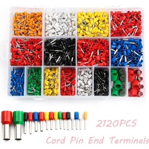 YT 2120Pcs Insulated Cord Pin End Terminals Tin-Plated Copper Crimp Connector Ferrules Kit Set For 22-5AWG