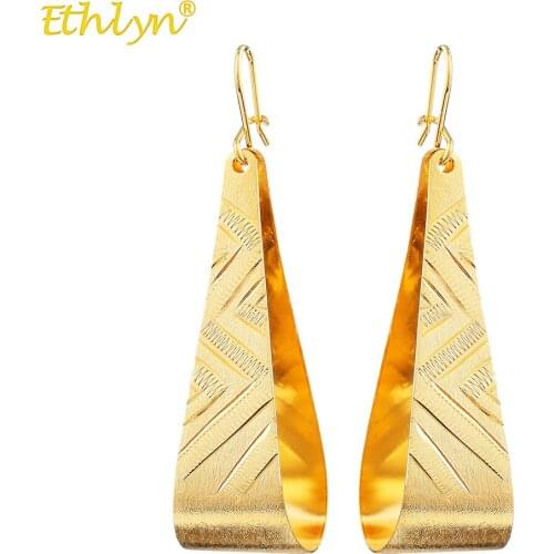 Ethlyn Vintage Gold Color Big Long Dangle Drop Earrings for Women Party Dress Jewelry Accessories E199