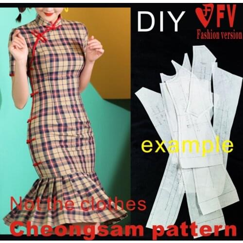 DIY Handmade Womens Improved Cheongsam Side Opening Short Sleeve Dress Pattern 1:1 Garment Cutting Drawing BQP-59
