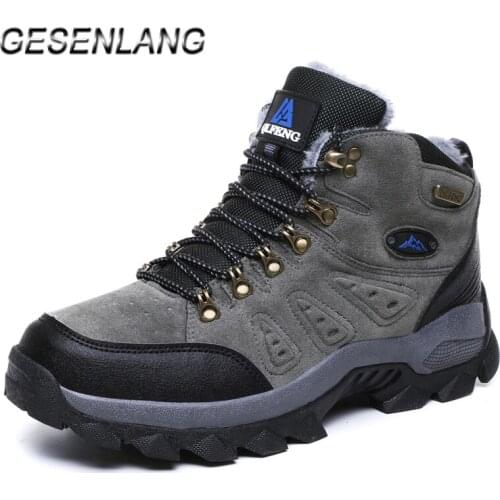 Winter Mens Hiking Shoes With Fur High Top Warm Comfortable Nonslip Outdoor Snow Walking Climbing Mountain Trail Trekking Boots