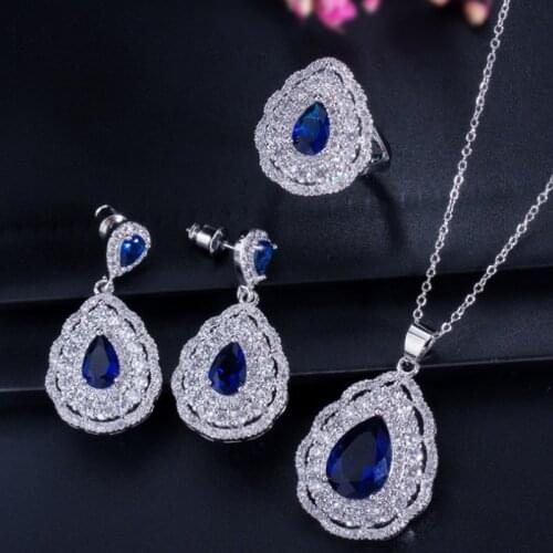 Zlxgirl bridal jewelry sets water drop Cubic zircon earrings necklace ring wedding jewelry ladies banquet set couple jewelry set