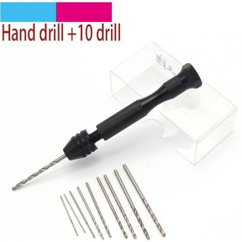 10pcs Alloy Steel Twist Drills Rotary Tools Wood Drilling + 1pc Hand Drill Mini Micro Aluminum Hand Drill Bits Set Rotary Tools