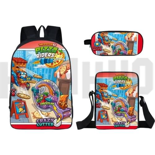 16 Inch Cartoon Knapsack Kids Sac A Dos 3D Print Super Zings Series 7 School Bag 3 Pcs Set Anime Superzings Backpacks Teenagers