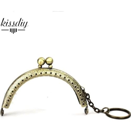 20pcs Antique Bronze 8.5cm ball Hasp Engraved Metal Purse Hasp Frame handle with key chain for bag sewing craftr