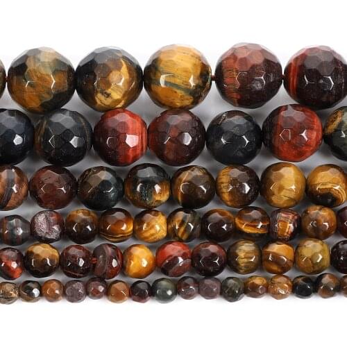 4-12mm Round Multicolor Faceted Natural Stone Beads For Jewelry Making DIY Tiger Eye Stone Loose Bead Bracelet Necklace Handmade