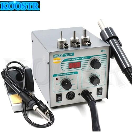 QUICK 706W+ Digital Display Hot Air Gun + Soldering Iron Anti-static Temperature Lead-free Rework Station 2 in 1 With 3 Nozzles