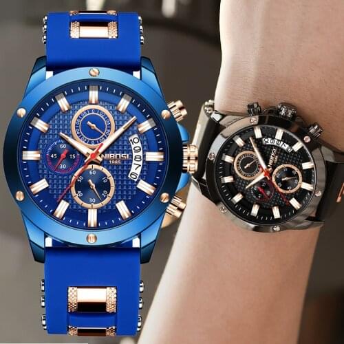 NIBOSI Chronograph Watch Men Silicone Strap Sport Quartz Mens Watches Top Brand Luxury Military Watch Blue Relogio Masculino