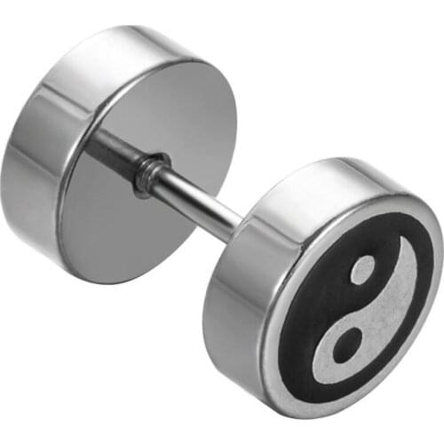 Black Punk Stud Earrings Round Stainless Titanium Steel Magnet Earrings for Men and Women Gothic Street Pop Hip Hop Ear Jewelry