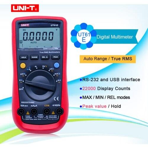 UNI-T UT61E Digital Multimeter PC Connect AC DC Voltage Meter Data Hold Mode 22000 Display Count LCD Screen High Reliability