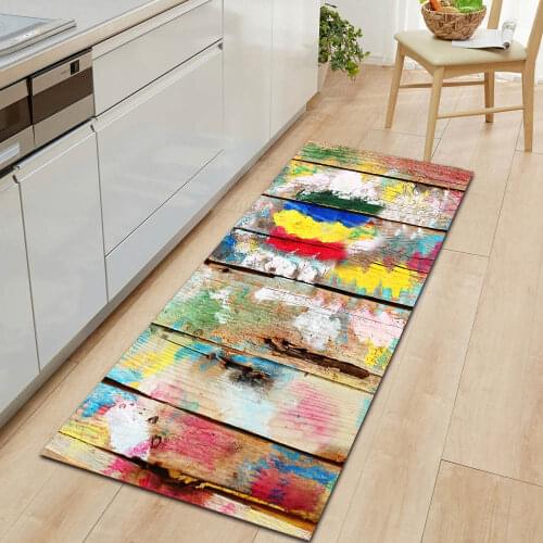 Colorful wood grain kitchen carpet entrance door mat bedroom corridor floor mat non-slip long carpet