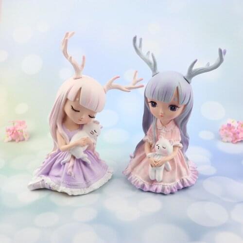 Europe Artificial Girls Deer Fairy Garden Miniatures Lovely Resin Crafts Figurines For Girls Friends Gift Home Decoration