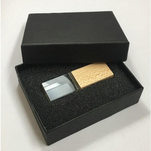 10pcs Free Logo Crystal Usb Flash Drive Maple Wood & Bamboo With Black Box Pen Drive Pendrive 4gb 8gb 16gb 32gb Flash Stick Gift