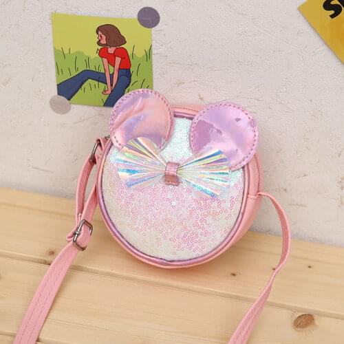 Lovely Childrens Small Round Shoulder Bag Girls Princess Sequin Bow Coin Purse Cute Baby Kids Mini Messenger Bags Accessories