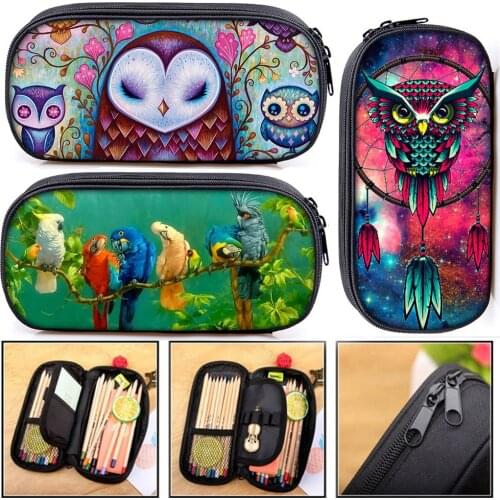 Cute Bird Owl / Parrot Cosmetic Cases Pencil Bag Children School Case Stationay Bag Boys Girls Pencil Box School Supplies