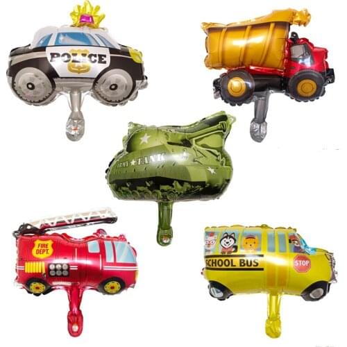 10pcs mini tank Car Balloons Fire Truck Car Train Foil globos school bus toys Children Gifts Birthday Party Decoration Kids ball