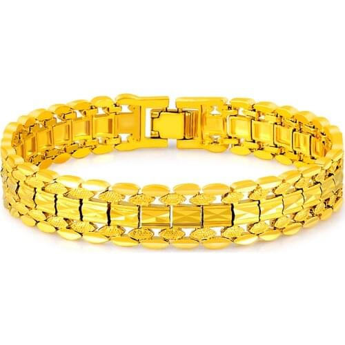 Fashion 24K Gold Bracelet 12MM Strap Shaped Bracelet for Women & Mens Jewelry Gifts JH102