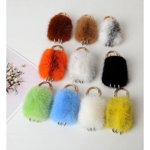 Real Mink Fur Wolf Paw Keychain Flurry Pompom Car Key Ring Charm Car Keyring Love Plush Pendant Keychain Party Men Gift Jewelry