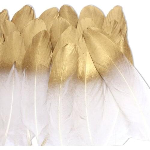 Wholesale Gold Dipped Natural White Feathers for Crafts Feather Decor Feathers for Decoration Needlework Accessories DIY Plumas