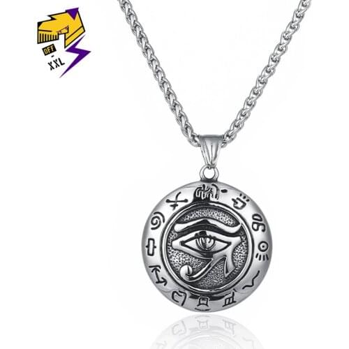 Retro Ancient Eye of Horus Necklace Men/Women Stainless Steel Ankh Necklace Egyptian Pharaoh Protection Sign Amulet Kolye Bijoux