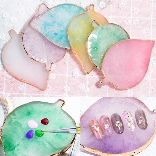 Natural Resin Leaf Shaped Nail Art Palette Acrylic UV Gel Polish Holder Paint Dish Glue Display Palette For Nail Art Tool