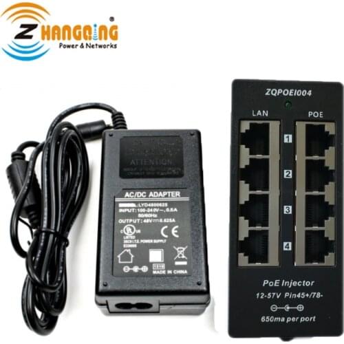 4port 100Mbps Passive PoE Injecctor For PoE Camera WiFi Access Point, 802.3af PoE Devices With 24V 30W Power Supply