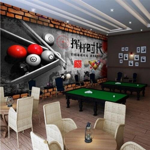 Custom Retro 3D Billiards Room Gray Brick Wall Background Wall Mural Wallpaper 3D Billiarbs Club Wall Coverings Wall Paper 3D