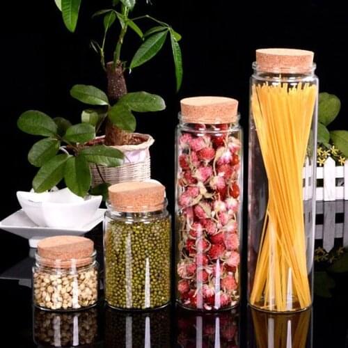 Wide Mouth Glass Storage Bottles with Corks Candy Jars Transparent Clear Empty Health and Eco-Friendly Glass Containers
