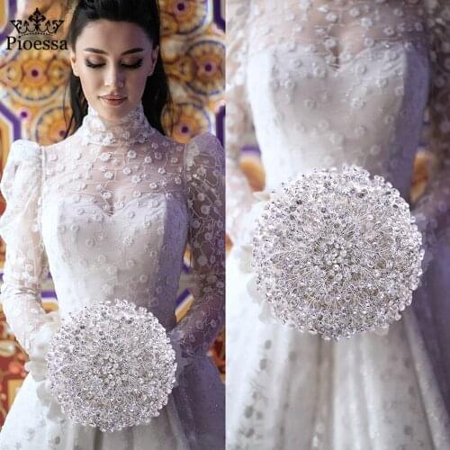Romantic Elegant Custom Ivory Bridal Wedding Bouquets Stunning Pearls Beaded Crystal Brooch Stitch sparkling Wedding Bouquets
