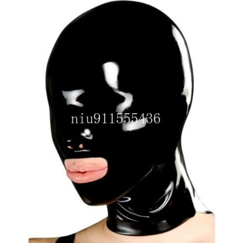 Handmade Black Latex Hoods Mask with Closed Eyes Cosplay Latex Mask Custom Made
