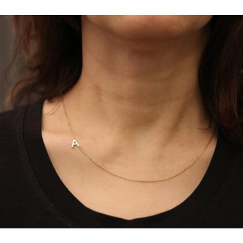 Sideways Initial Necklace A-Z Letter Name Necklace stainless steel 26 Alphabet Letter Dainty NecklaceBridesmaids Gift