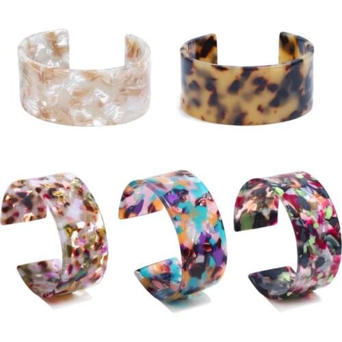 Acrylic Tortoise Shell Resin Wide Cuff Bracelet Leopard Print Fashion Jewelry
