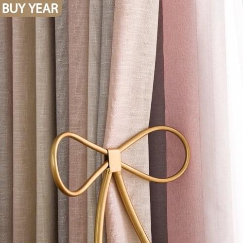 Modern Curtains for Living Dining Room Bedroom Simple Gray Powder GradientCotton and Linen Blended Curtain Product Customization